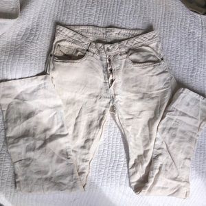 Diesel White Linen Button Fly Casual Pants
